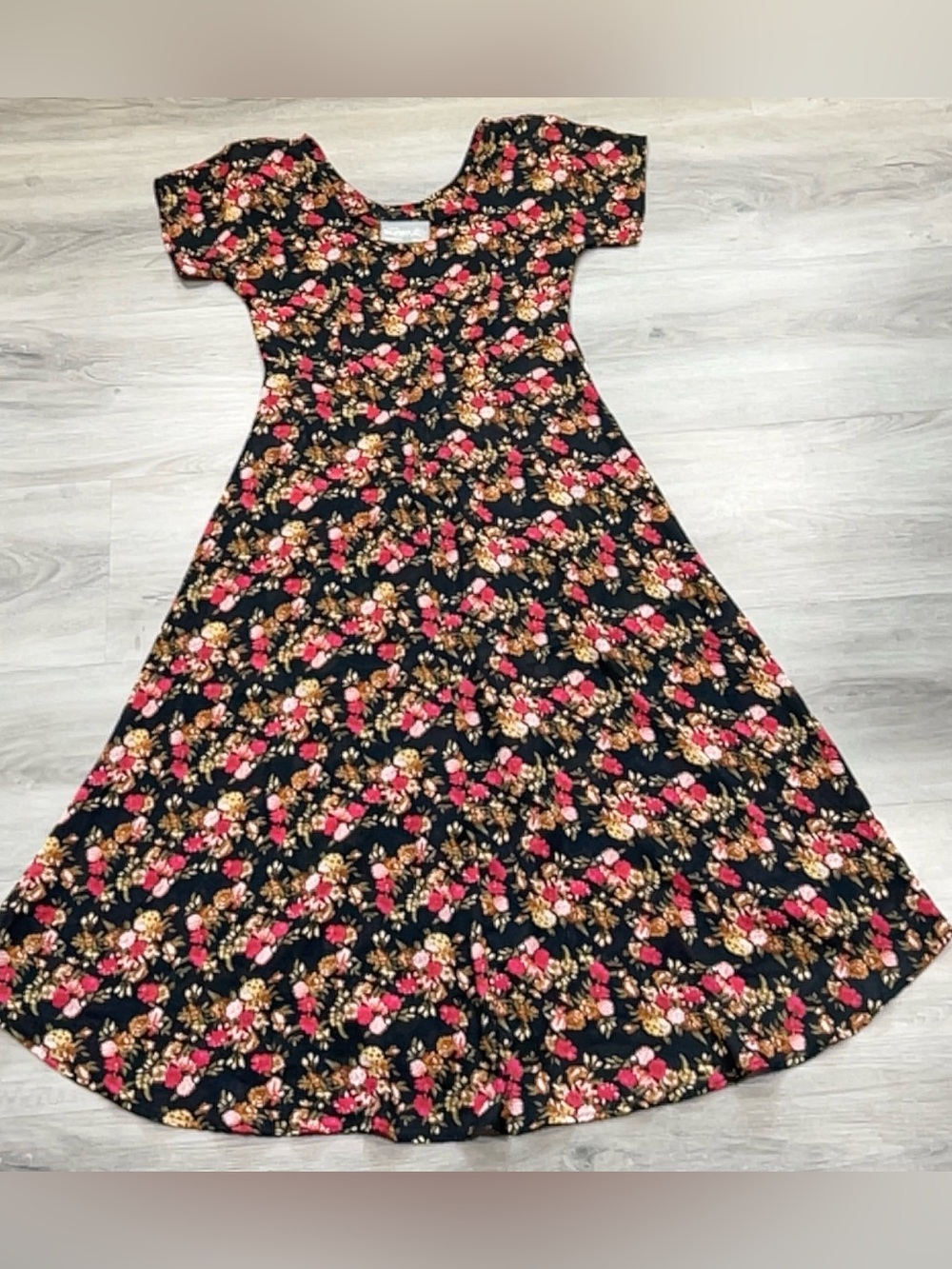 Rabbit Jr Los Angeles New York Vintage Floral Maxi Dress Black Short Sleeve S